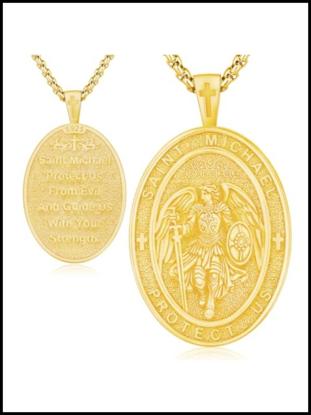 925 Sterling Silver St Michael Archangel Pendant Necklace Religious Amulet